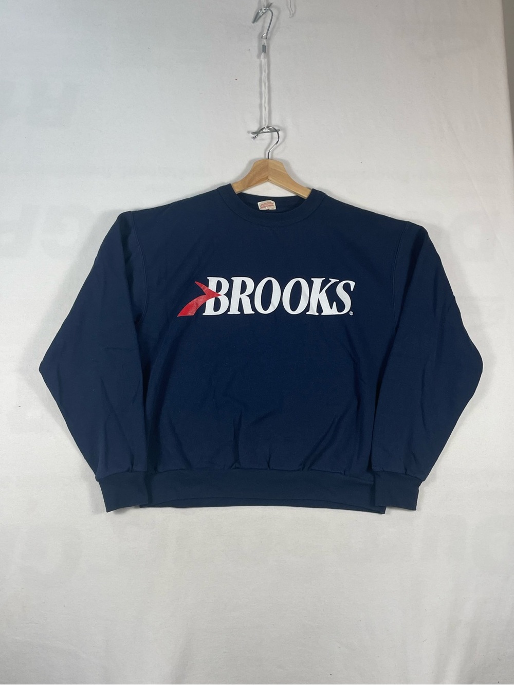 Vintage Brooks Logo Navy Crewneck Sweatshirt Made In Canada Sz L